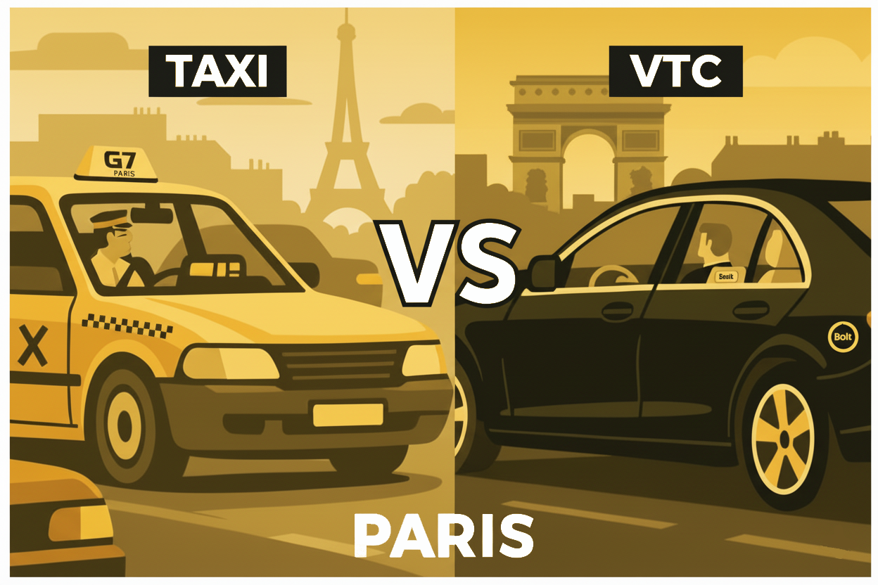 Taxi ou VTC à Paris : comparaison pratique et pédagogique pour choisir selon votre trajet (tarifs, aéroport, soirée, longue distance, confort, sécurité).